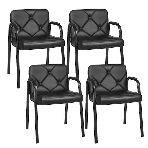 VECELO Guest Office Chairs Set of 4, Faux Leather Upholstered Ergonomic Waiting Room Chairs in Black with Padded Arms