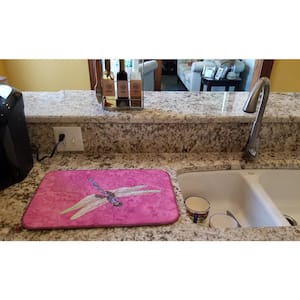 14 in. x 21 in. Multicolor Dragonfly on Pink Dish Drying Mat