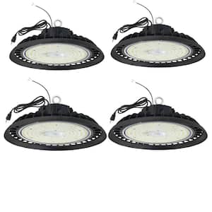 10 in. 300-Watt Equivalent Integrated LED Dimmable Black UFO High Bay Light, 5000K Commercial Warehouse Lighting 4Pack
