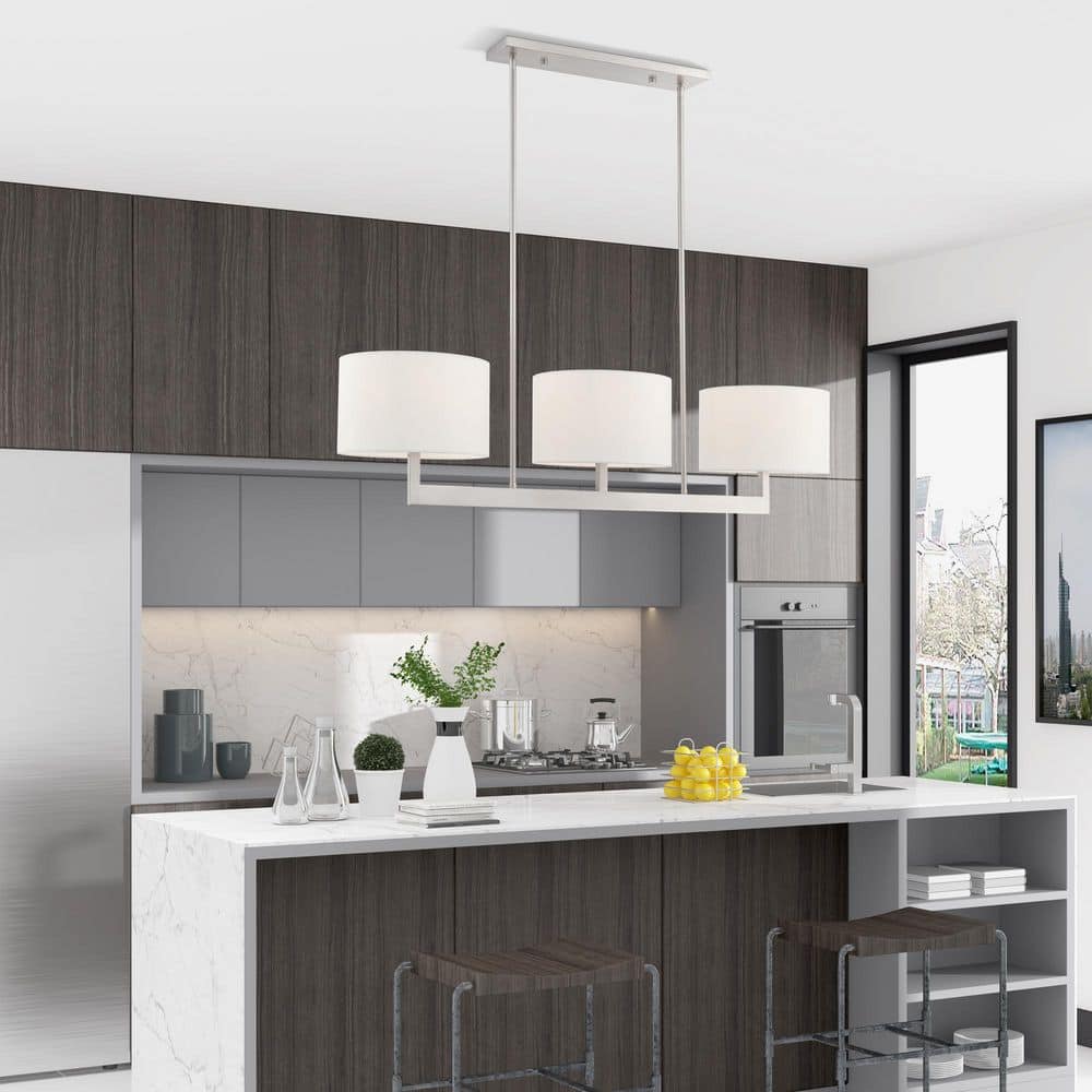 Hayworth Contemporary Brushed Nickel 3-Light Linear Chandelier