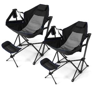 2-Piece  Hammock Camping Chair  with Retractable Footrest and  Carrying Bag for Camping Black