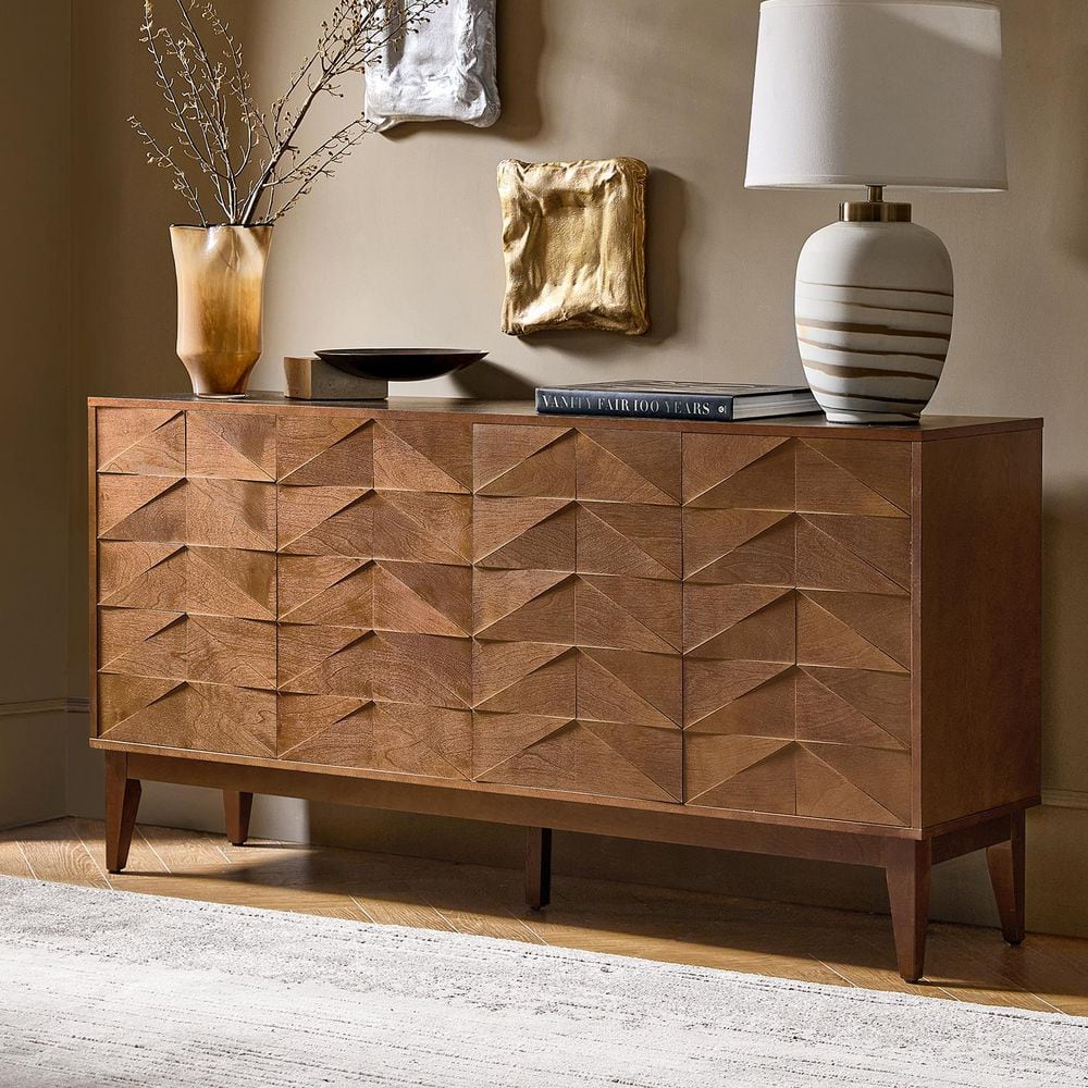 JAYDEN CREATION Cornel Walnut Wood 63 in. W 4-Door MDF Sideboard
