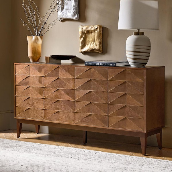 JAYDEN CREATION Cornel Walnut Wood 63 in. W 4-Door MDF Sideboard