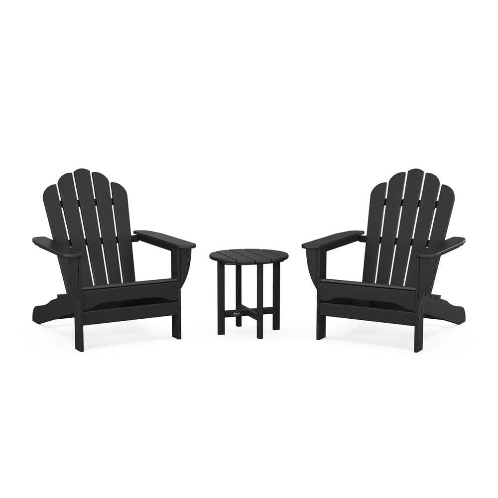Charcoal Black 3-Piece Plastic Patio Conversation Set in Oversized Adirondack Monterey Bay