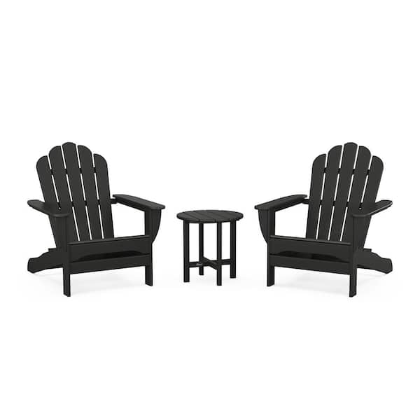 Charcoal Black 3-Piece Plastic Patio Conversation Set in Oversized Adirondack Monterey Bay
