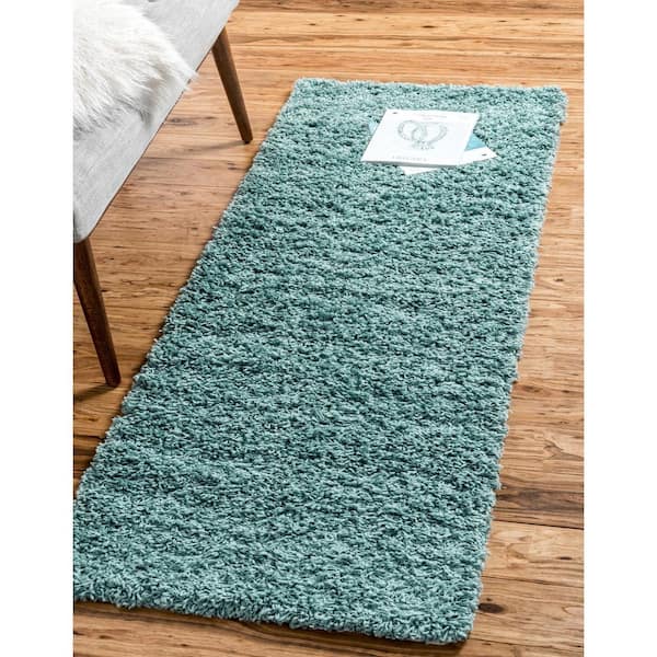 Solid Shag Slate Blue 10 ft. Runner Rug