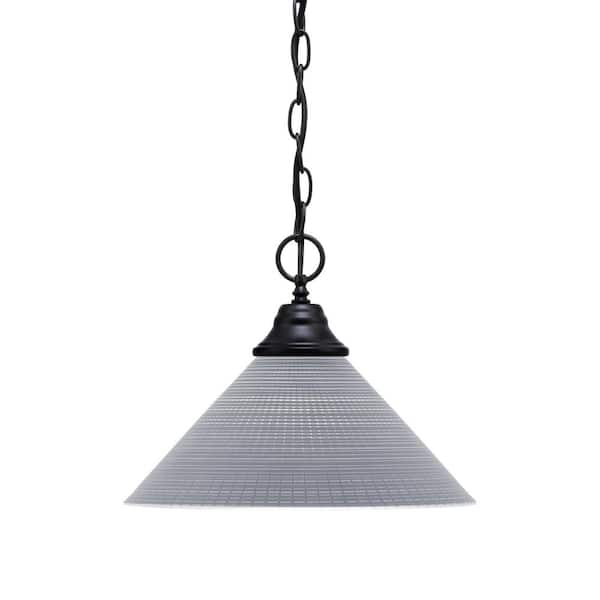 Unbranded Kingston 100-Watt 1 Light Matte Black Finish Shaded Pendant Light with 12 in. Gray Matrix Glass Shade, No Bulb Included