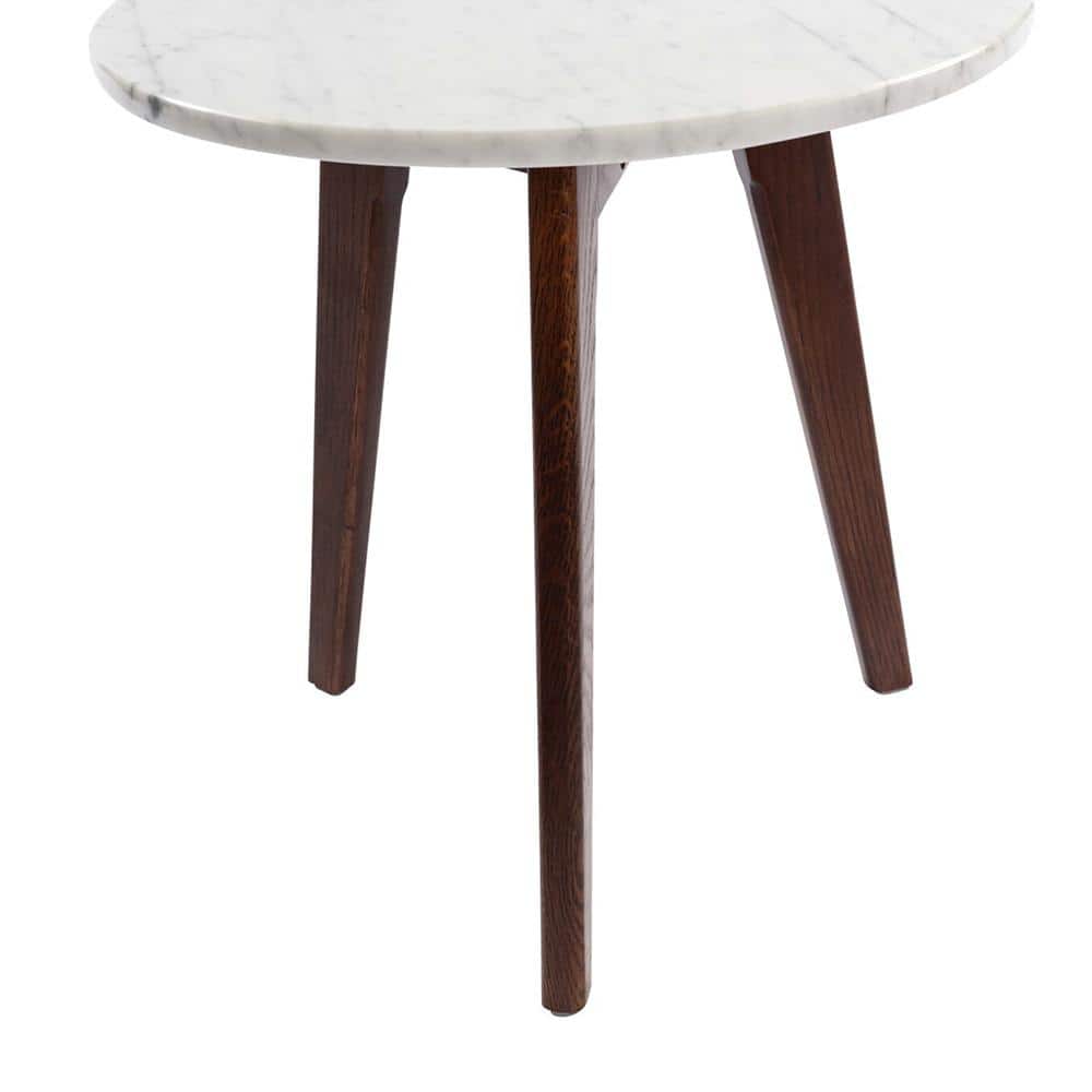 Cherie 19" Round White Marble and Elm Wood Side Table