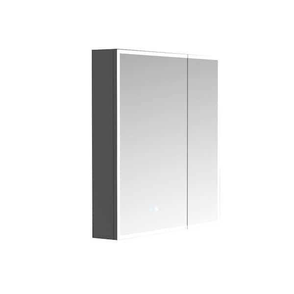 HOMLYLINK 30 in. W x 32 in. H Rectangular Black Aluminum Two-Door Recessed or Surface Mount Medicine Cabinet with Mirror Interior