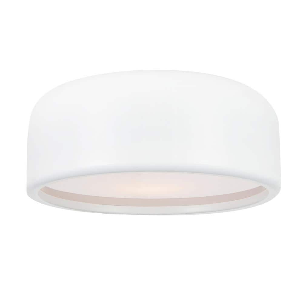 White Glass Drum Shade Flush Mount Ceiling Light