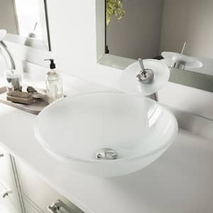 Giovanni Frosted White Glass 17 in. L x 17 in. W x 6 in. H Round Vessel Bathroom Sink