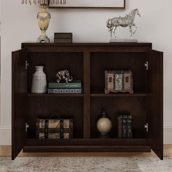 Nigel Mid-Century Modern Dark Walnut 32.63 in. H Wood Storage Cabinet with Shelves, V-shape Fluted