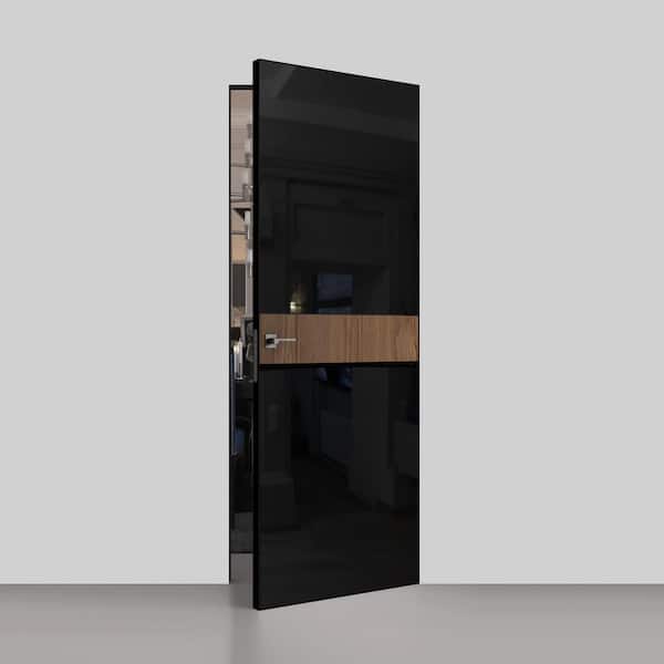 28 in. x 80 in. Unassembled Left-Hand/Outswing Wood Sahara Black Color Flush Mount Hidden Door with Silver Hinge Finish