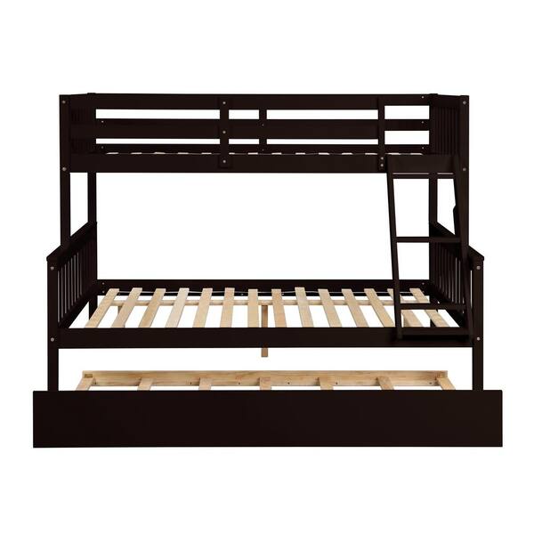 Utopia 4niture Yanna Brown Twin over Full Bunk Bed with Trundle ...