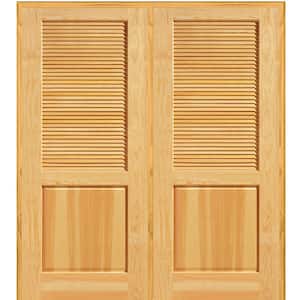 72 in. x 80 in. Half Louver 1-Panel Unfinished Pine Wood Left Hand Active Double Prehung Interior Door