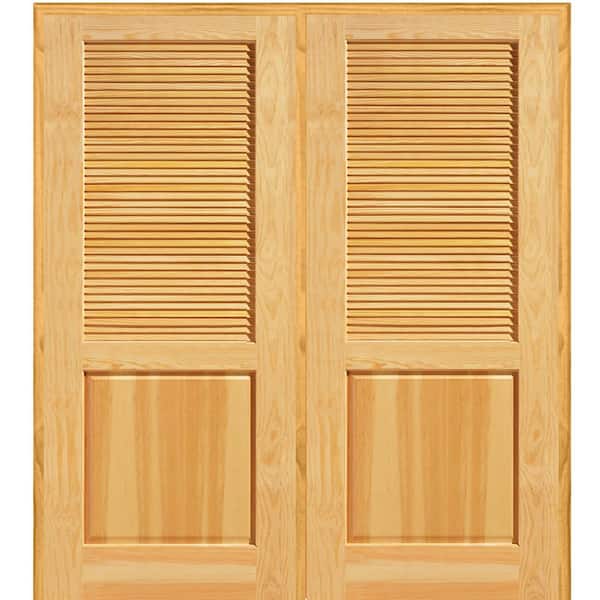 MMI Door 72 in. x 80 in. Half Louver 1-Panel Unfinished Pine Wood Left Hand Active Double Prehung Interior Door