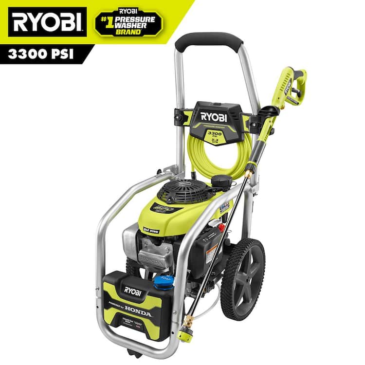 RYOBI 3300 PSI 2.3 GPM Cold Water Gas Pressure Washer with Honda GCV190 Idle Down Home Depot
