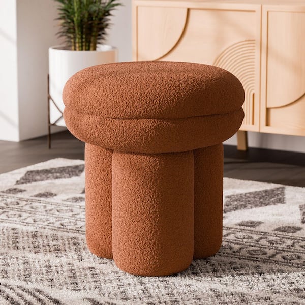 Furniture of America Seco Saddle Brown Fabric Upholstered Round Mushroom Accent Ottoman Medium Small (Under 22 in.)