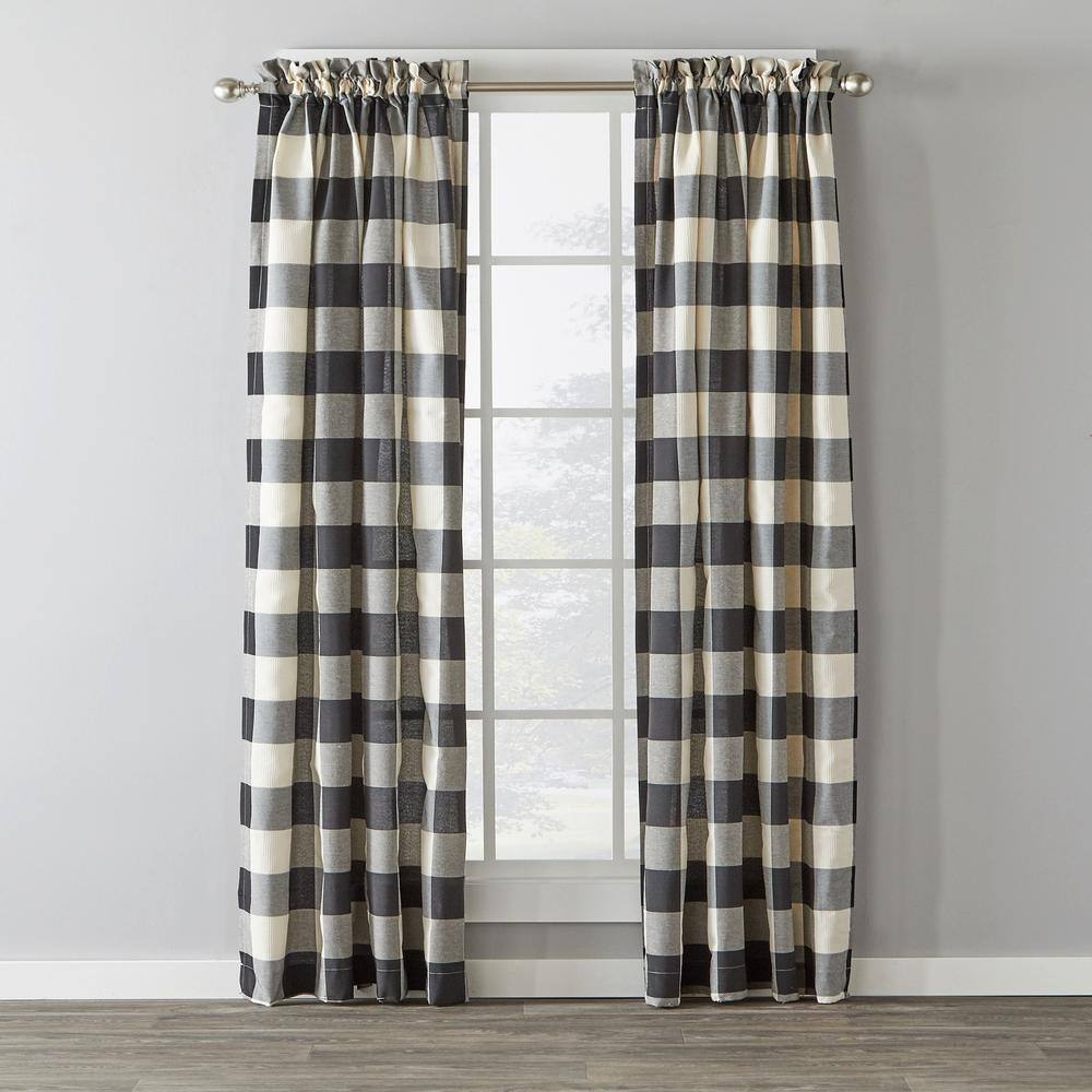 Black and White Buffalo Check Light Filtering Cotton Curtain Panel