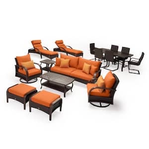 Barcelo Estate 16-Piece Wicker Patio Conversation Set with Sunbrella Tikka Orange Cushions