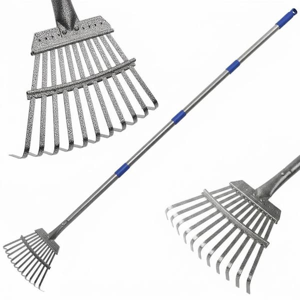 Misopily 72 in. Steel Handle Metal Rake Tines Adjustable Garden Rake ...