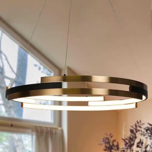Integrated LED Brass Round Chandelier, Modern Black