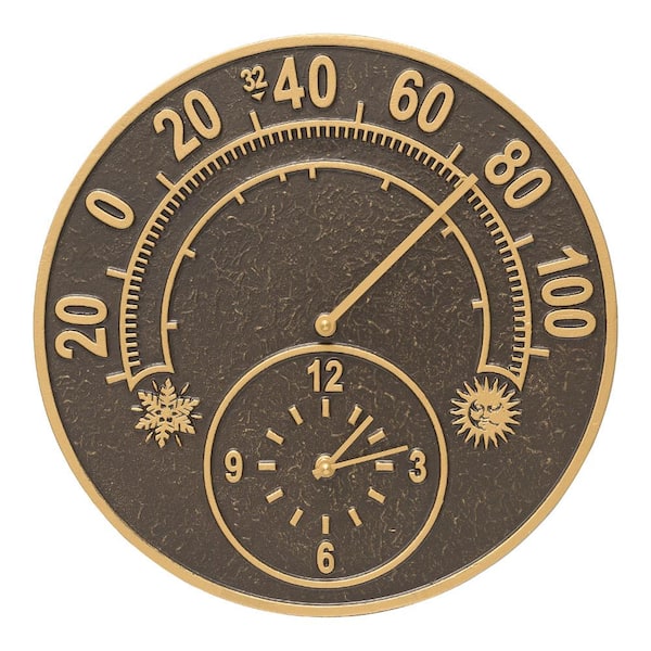 Whitehall Products 14 in. Solstice French Bronze Thermometer Clock