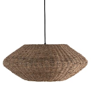Pourel 3-Light Matte Black Shaded Pendant Light with Natural Seagrass Shade
