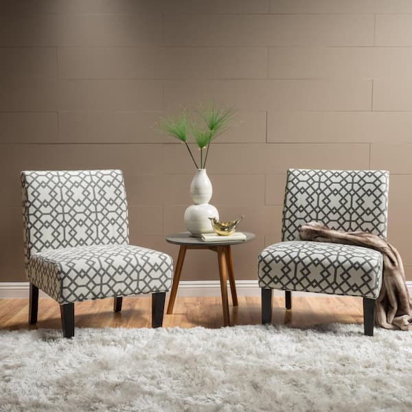 Noble House Kassi Gray Geometric-Patterned Fabric Accent Chairs (Set of 2)