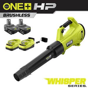 ONE+ HP 18V Brushless Whisper Series 130 MPH 450 CFM Cordless Battery Leaf Blower w/ (2) 4.0 Ah Batteries & (2) Chargers