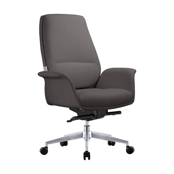 Leisuremod Summit Mid-Century Modern Faux Leather Conference Office Chair with Swivel and Tilt (Grey)