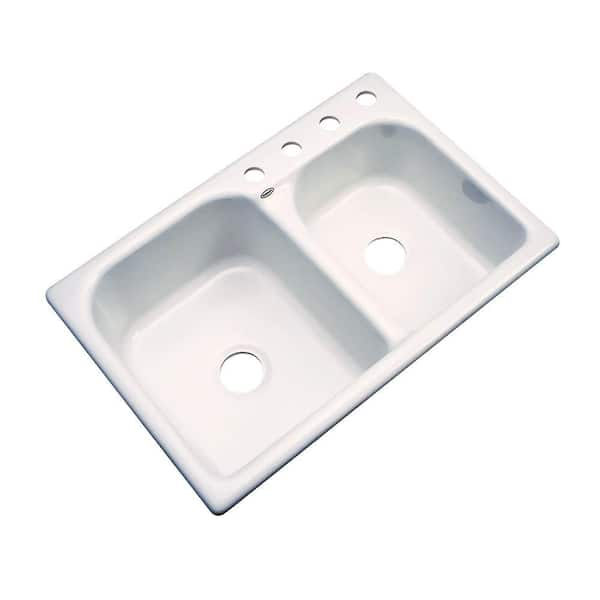 Unbranded Cambridge Drop-In Acrylic 33 in. x 22 in. x 10-1/2 in. 4-Hole Double Basin Kitchen Sink in Bone