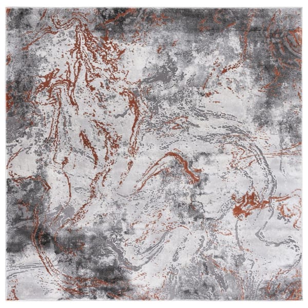 SAFAVIEH Craft Gray/Red 7 ft. x 7 ft. Abstract Marble Square Area Rug