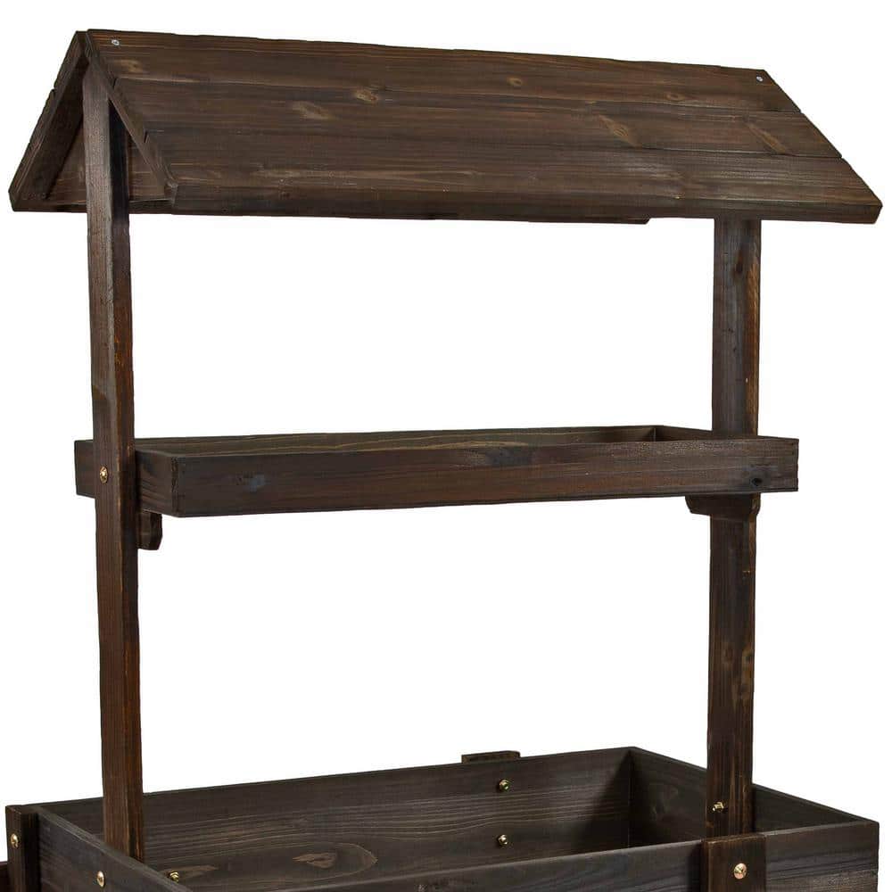 Charred Fir Wood 3-Tier Wheeled Flower Cart Display Stand