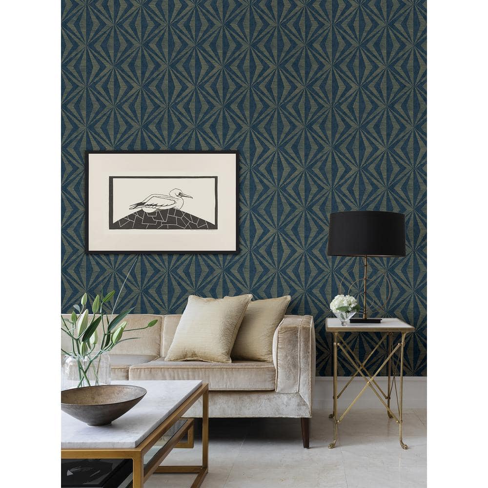 Monge Blue and Gold Geometric Vinyl Wallpaper