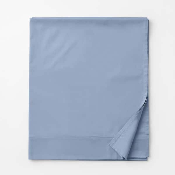 The Company Store Company Cotton Sateen Extra Deep Solid Ice Blue Cotton California King 350 Thread Count Flat Sheet