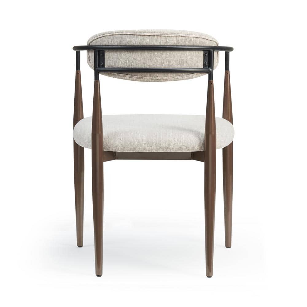 Beige Upholstered Arm Chair with Coffee Gold Metal Legs
