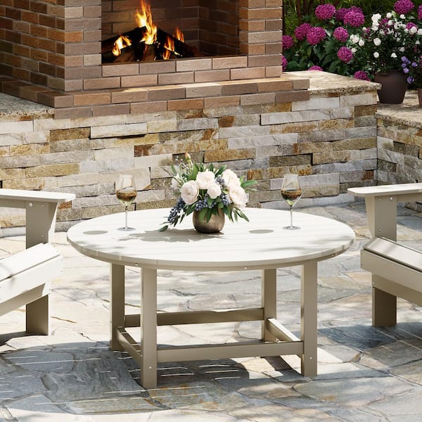 Laguna Outdoor Patio All Weather Fade Proof 38 in. Round HDPE Plastic Conversation Coffee Table in Sand