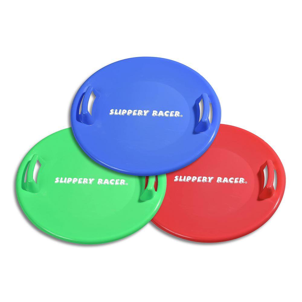 Slippery Racer Downhill Pro Plastic Saucer Snow Sleds, Green, Blue, and Red SR710G + SR710B