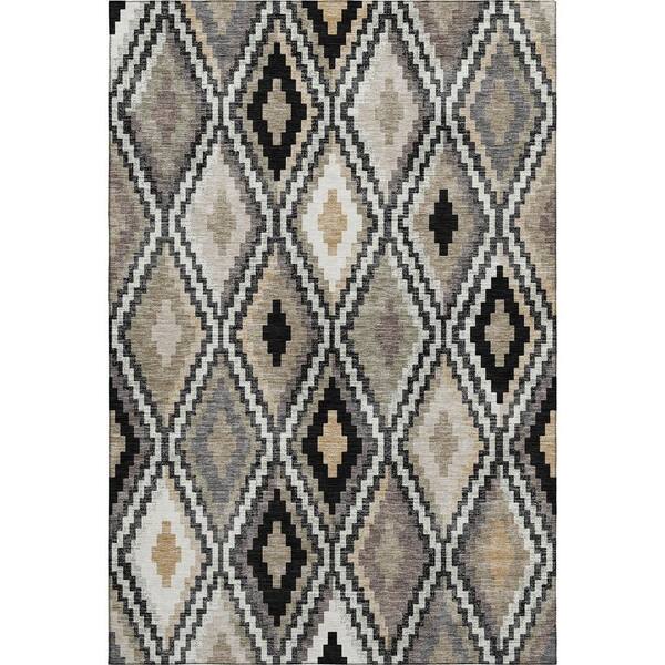 Mayfield Premium Machine Washable Abstract AMF2331 Black 3 ft. x 5 ft. Area Rug