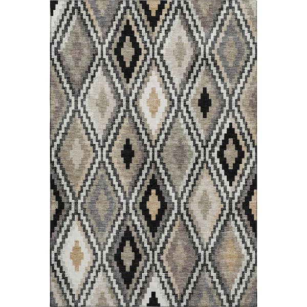 Mayfield Premium Machine Washable Abstract AMF2331 Black 5 ft. x 7 ft. 6 in. Area Rug