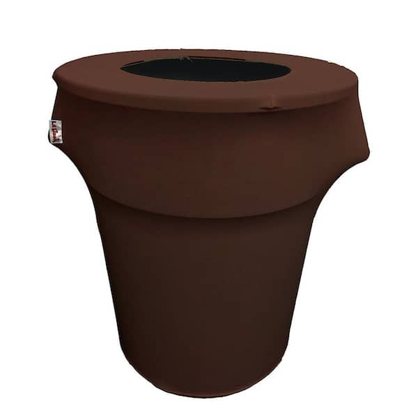 LA Linen Stretch Spandex Trash Can Cover 44 Gal. Round in Brown