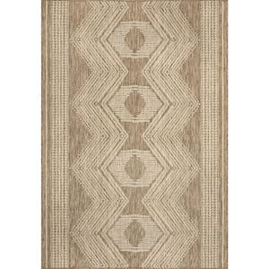 Ranya Tribal Light Brown Doormat 3 ft. 6 in. x 5 ft. Indoor/Outdoor Patio Area Rug