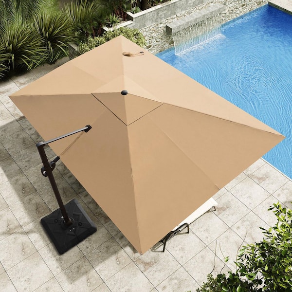 Crestlive Products 12 ft. x 9 ft. Aluminum Outdoor Cantilever Umbrella in Tan Brown Tiltable Offset Umbrella with 220 lbs. Wheeled Base