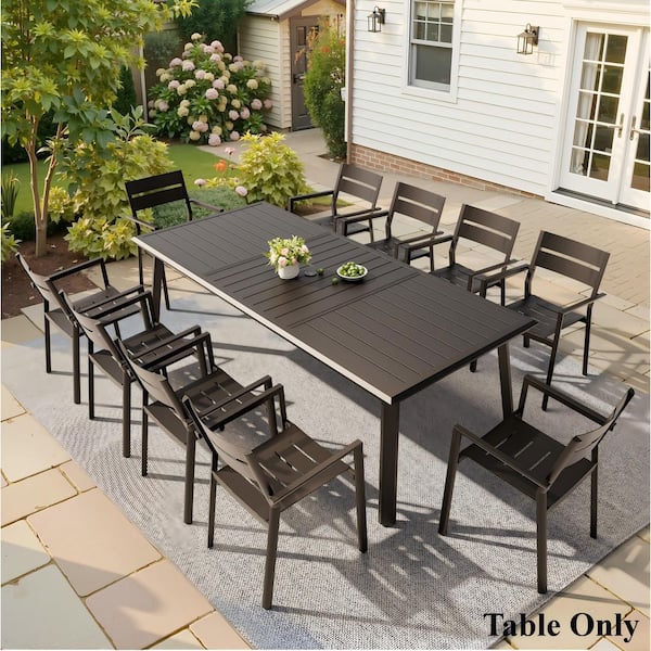 black patio table with umbrella hole Pellebant Rectangular Black Aluminum Outdoor Dining Table with Umbrella Hole,  82.7 in. PB-TB055BLK240