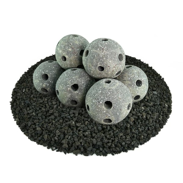 Fire Pit Essentials 5 in. Pewter Gray Speckled Hollow Ceramic Fire Balls for Indoor and Outdoor Fire Pits or Fireplaces (Set of 8)