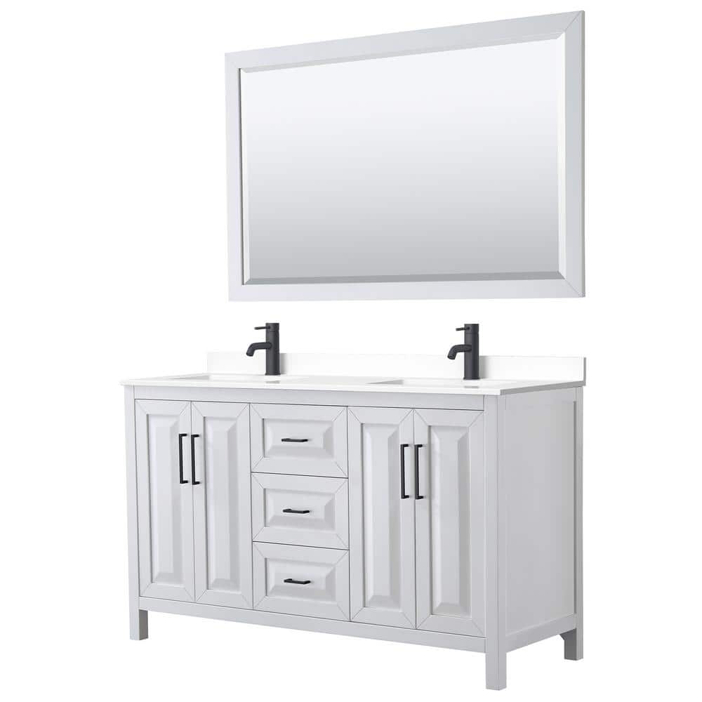 Daria 60 in. W x 22 in. D x 35.75 in. H Double Bath Vanity in White with White Cultured Marble Top and 58 in. Mirror price history on PriceWatchPro