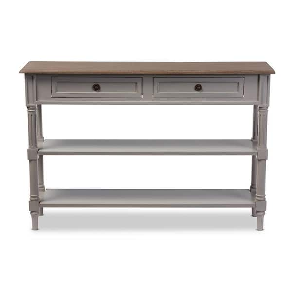 Baxton Studio Edouard 47 in. Gray/Light Brown Standard Rectangle Wood Console Table with Drawers