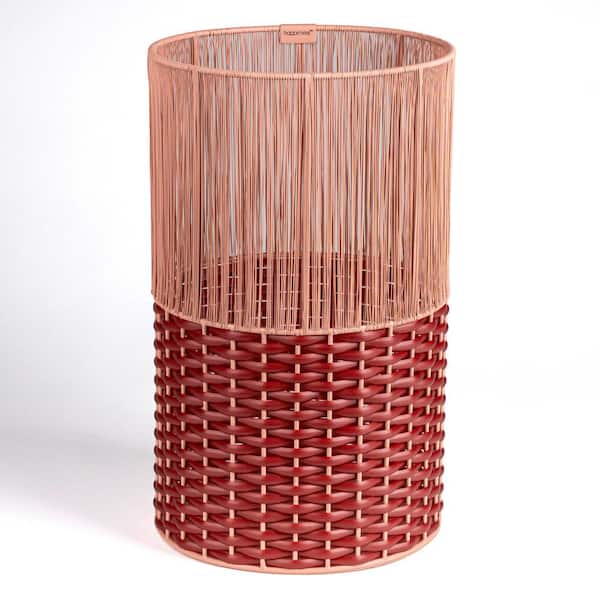 Harper Modern 4.13 Gal. 2-Tone Faux Wicker Cylinder Waste Basket, Pink/Red