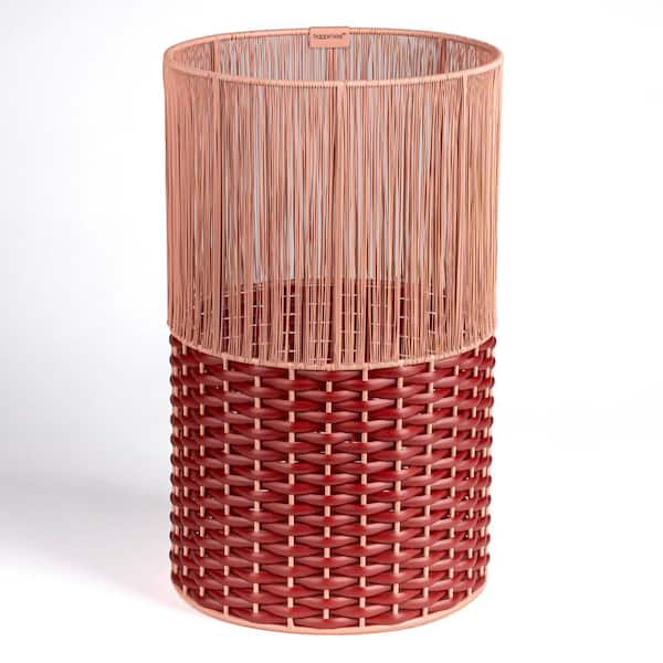 JONATHAN Y Harper Modern 4.13 Gal. 2-Tone Faux Wicker Cylinder Waste Basket, Pink/Red